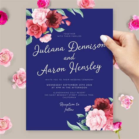 Elegant Floral Blue Background Wedding Invitation Template Online Maker