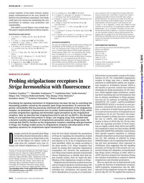 (PDF) PARASITIC PLANTS. Probing strigolactone receptors in Striga hermonthica with fluorescence