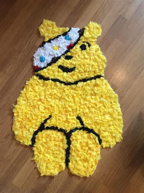 Pudsey bear made with scrunched up tissue paper. | Bear crafts, Nursery activities, Charity ...