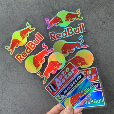 Red-bull Refelctive Sticker Laser Helmet Autometer Decals Motorcycle Red Bull Badge for SHOEI ...