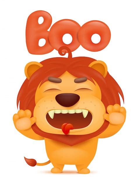 Premium Vector | Lion cartoon emoji character saying boo.