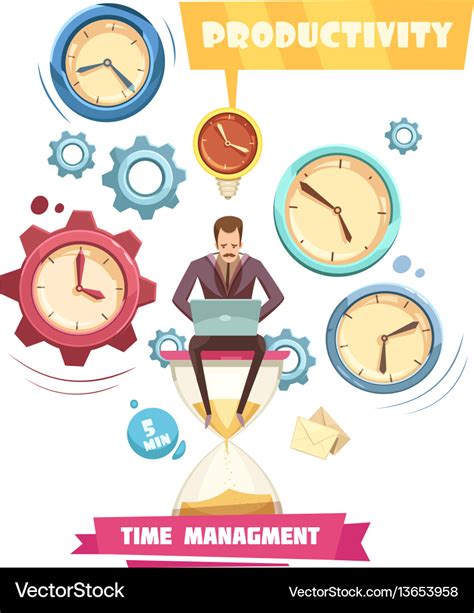 Time management retro cartoon concept Royalty Free Vector