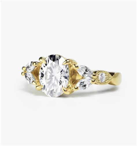 Oval 1.50ct Moissanite and Diamond Engagement Ring in Yellow Gold - DIORAH JEWELLERS