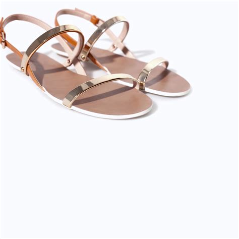 Zara Flat Sandals with Metallic Straps in Metallic | Lyst