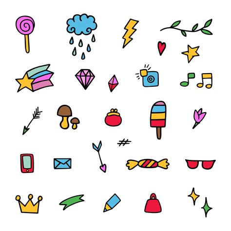 Colored whimsical doodles, vector graphics, cartoon icons for your design 14704686 Vector Art at ...