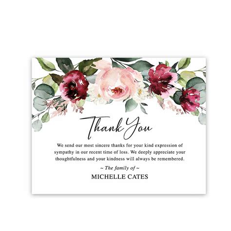 Floral Funeral Thank You Card Template Printable with Custom Wording