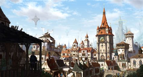 church, fantasy art, castle, medieval, city, windmill, fantasy city HD ...