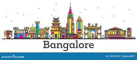 Outline Bangalore India City Skyline with Color Buildings Isolated on White. Stock Vector ...