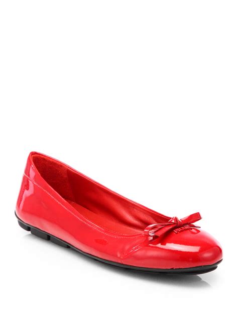 Lyst - Prada Patent Ballet Flats in Red