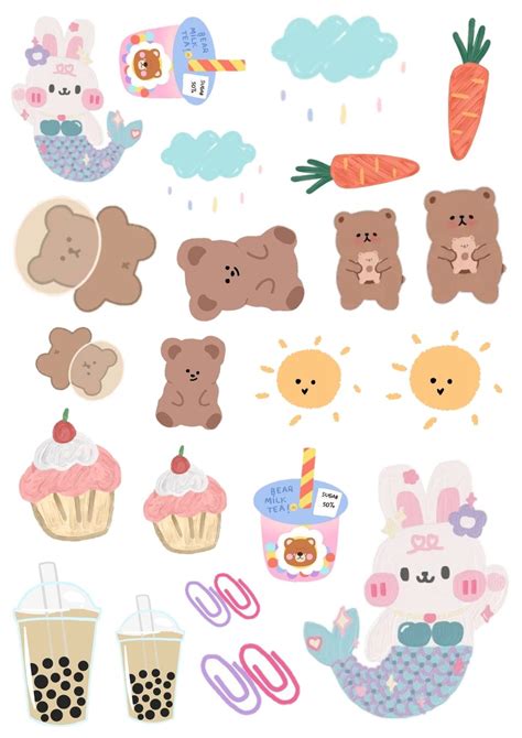 Aesthetic sticker pack template Korean printable | Kawaii stickers, Scrapbook stickers printable ...