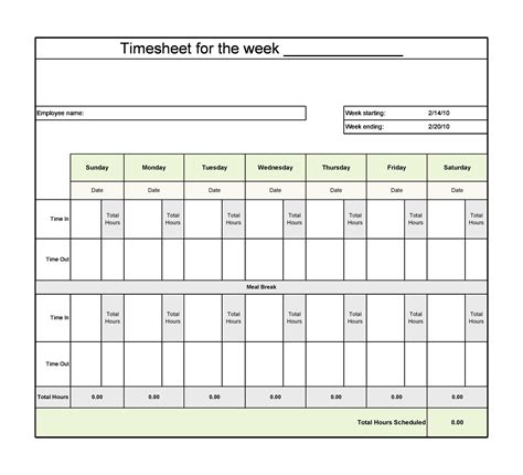 Timesheet Template Free Printable