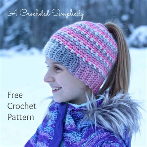 Free Crochet Pattern w/ Video Tutorial: Linen Stitch Messy Bun / Ponytail Hat - A Crocheted ...