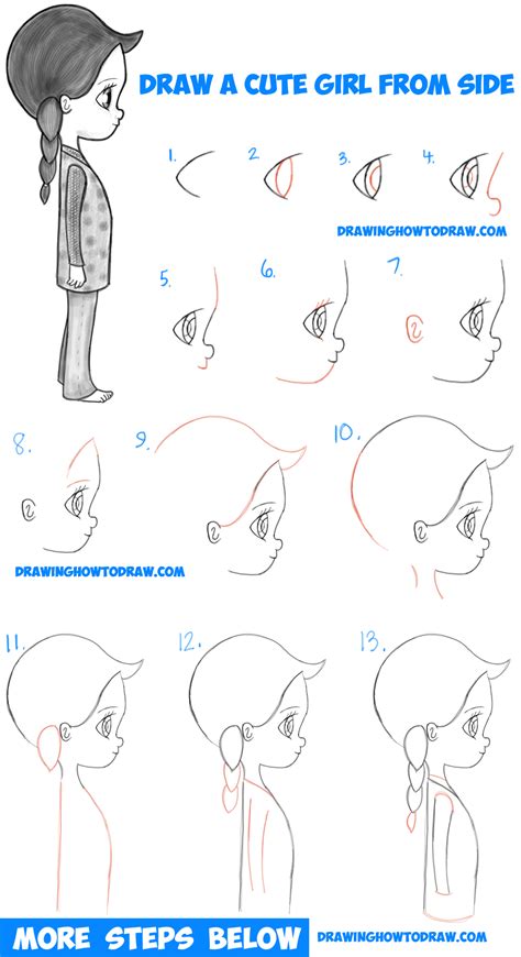 How to Draw a Cute Chibi / Manga / Anime Girl from the Side View Easy Step by Step Drawing ...