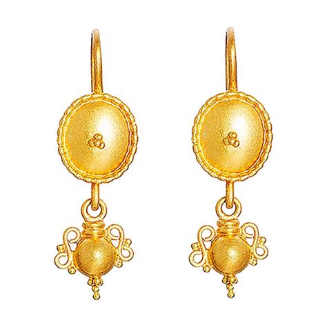 24 Karat Pure Gold Handcrafted Shield Form Granulated Amphora Earrings ...