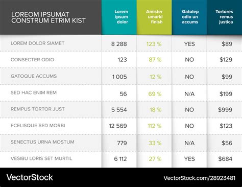 Stylized content data table template Royalty Free Vector