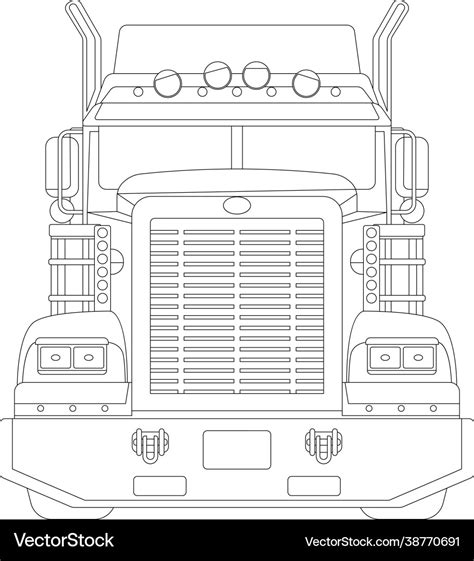 Semi truck front view black Royalty Free Vector Image