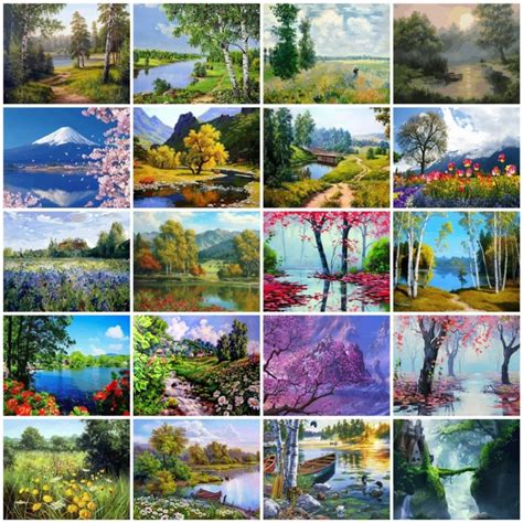 Paint By Numbers For Landscapes Home Decoration Canvas painting By Numbers Full Set For Adults ...