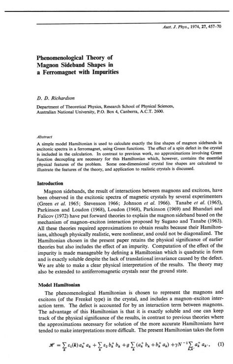 Phenomenological Theory of Magnon Sideband Shapes in a Ferromagnet with Impurities - DocsLib