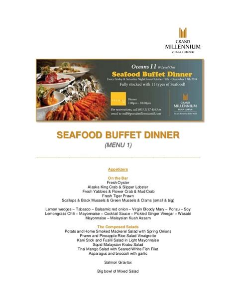 Seafood Buffet Dinner (Menu 1) - The Mill Cafe