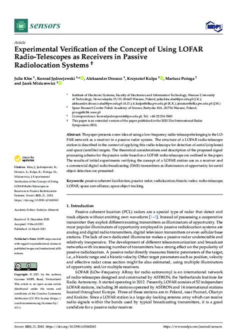 (PDF) Experimental Verification of the Concept of Using LOFAR Radio-Telescopes as Receivers in ...