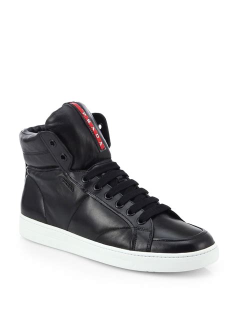 Lyst - Prada Leather High-top Sneakers in Black for Men