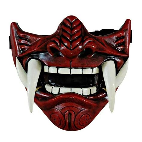 Buy asky Japanese Hannya Demon Oni Samurai NOH Kabuki Prajna Devil Half Face Cosplay (Red ...