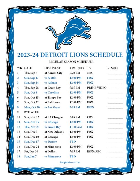 Marilyn Watts Rumor: Detroit Lions Schedule 2023 Printable