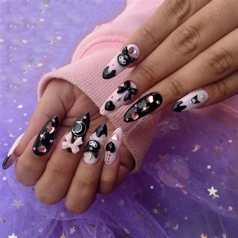 tags ; kuromi sanrio press on nails inspiration kawaii cute aesthetic Nail Set, Kawaii Cute ...