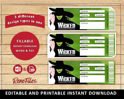 WICKED Printable Broadway Surprise Ticket. Editable Musical - Etsy