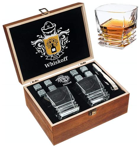 Buy Whiskey Glass Set of 2 - Bourbon Whiskey Stones Gift Set For Men - Includes Crystal Whisky ...