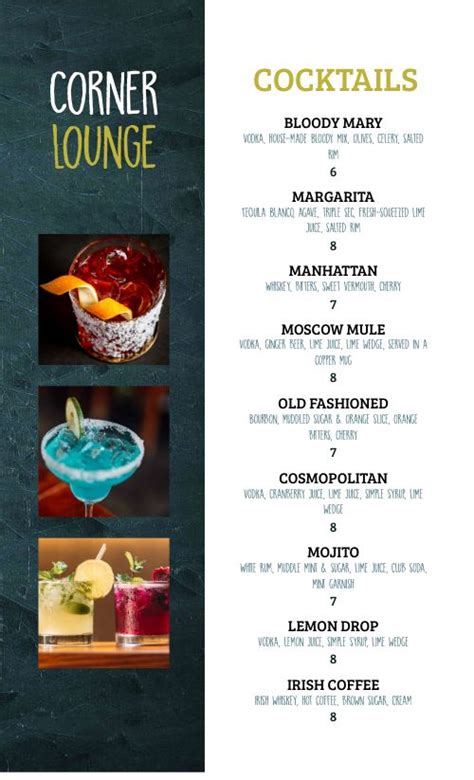 Cocktail Lounge Menu Design Template by MustHaveMenus | Drink menu, Menu design, Restaurant menu ...