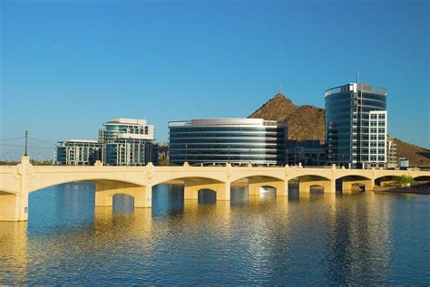 Tempe Skyline, River, And Bridge by Davel5957