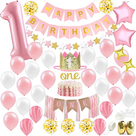 Pink & Gold Birthday Decorations, First Birthday Party Decorations, Pink and Gold First Birthday ...