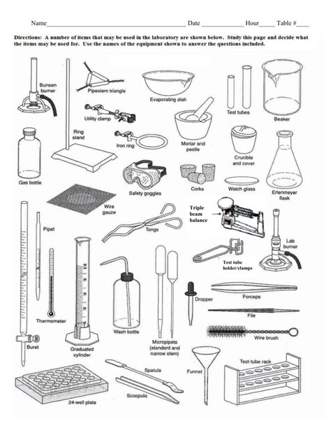 Lab Equipment Worksheets Chemistry