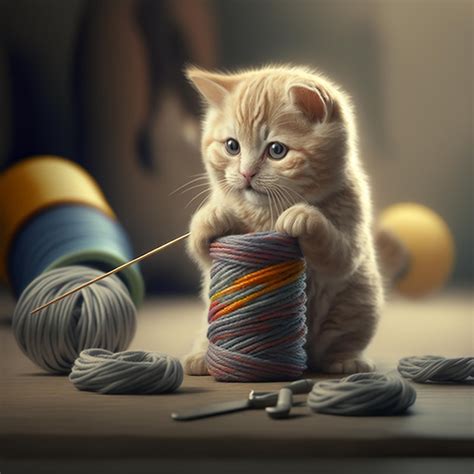 Premium Photo | Little cat is playing with yarn