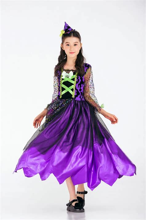 Halloween Costume for kids Purple Witch Costume Girl Cosplay Dress Kid's Party Fancy Ball Dress ...