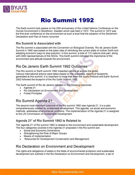 Rio summit 1992 upsc notes 22 - Rio Summit 1992 The Earth summit took palace on the 20th ...