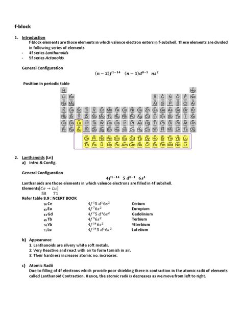 F Block Elements PDF | PDF | Lanthanide | Materials Science