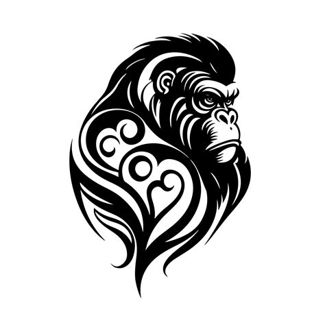 Black and white portrait of a angry gorilla. Decorative illustration for tattoo, logo, emblem ...