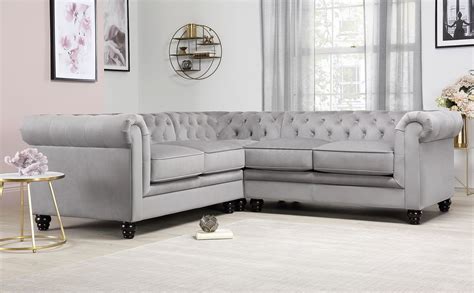 Hampton Grey Velvet Chesterfield Corner Sofa | Furniture Choice