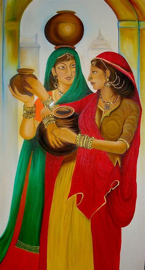 Indian Ladies carrying Water Pots Painting by Xafira Mendonsa - Fine ...