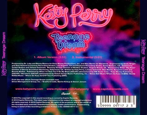 Katy Perry Teenage Dream Cd Single Back - Katy Perry Photo (35295633) - Fanpop