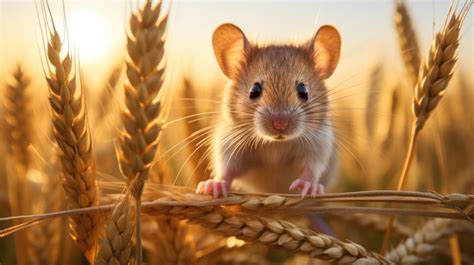 Premium AI Image | a field mouse in its natural habitat nibbling on a crop of cereals The scene ...