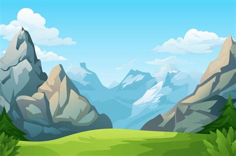 Premium Vector | Background mountains Playful cartoon illustration with ...