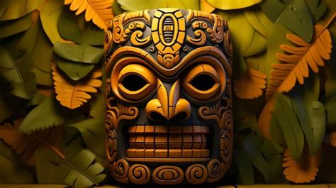 Premium AI Image | A tiki mask on yellow background