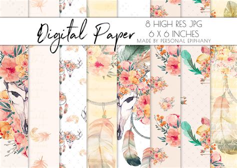 Boho Chic Digital Paper, Boho Floral Background Pattern, Scrapbooking By Personal Epiphany ...