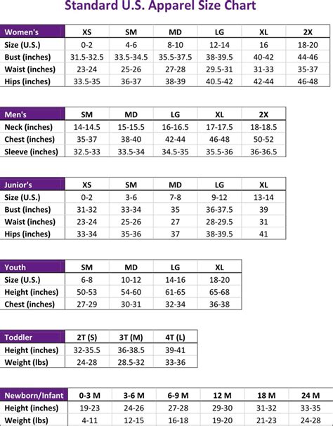 Standard Us Size Chart