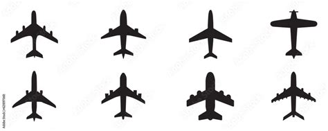 Black airplane icon collection. Set of black plane silhouette icon ...