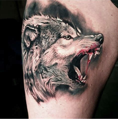 Angry Wolf Face Tattoo