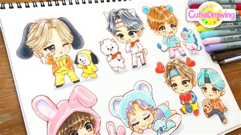 Drawing BTS as Chibis (TinyTAN) with BT21 characters/#52/Fanart - YouTube